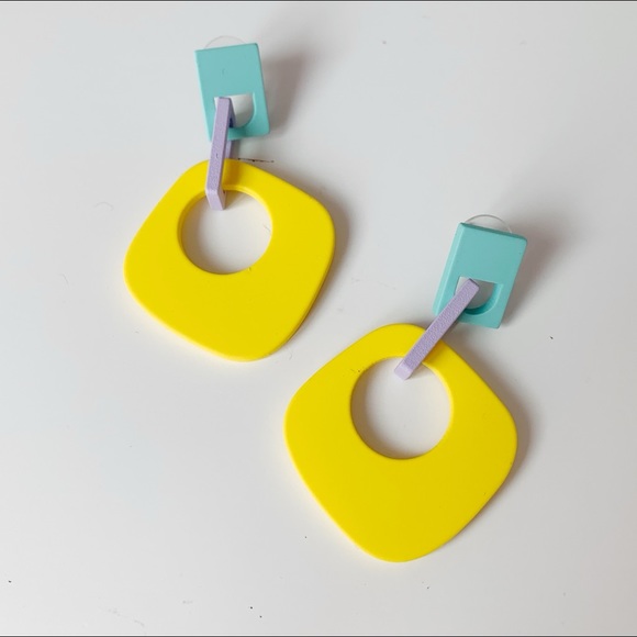 Jewelry - yellow purple aqua pastel geometric shape earrings